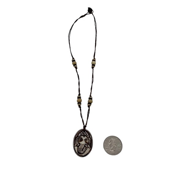 White Ganesh Bone Pendant Necklace - Picture 3 of 11